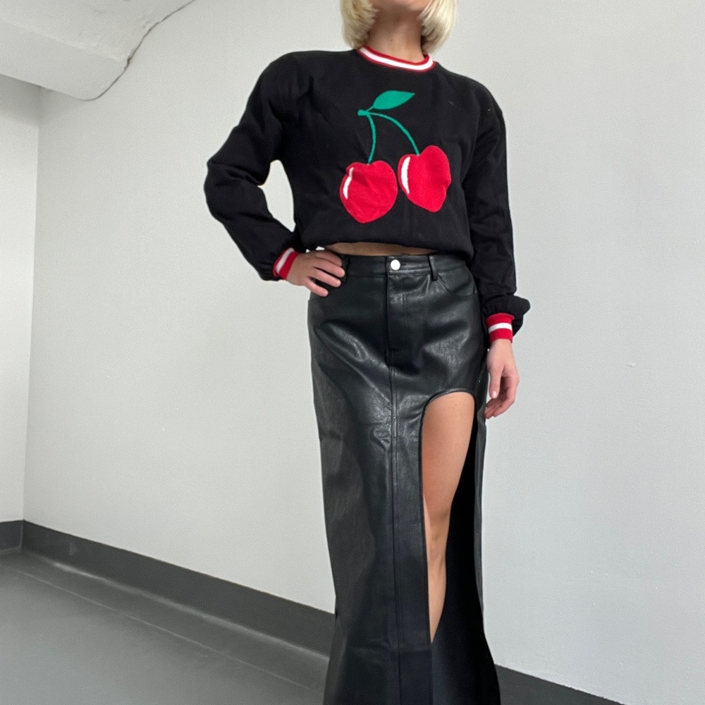 Black Faux Leather Asymetrical Skirt